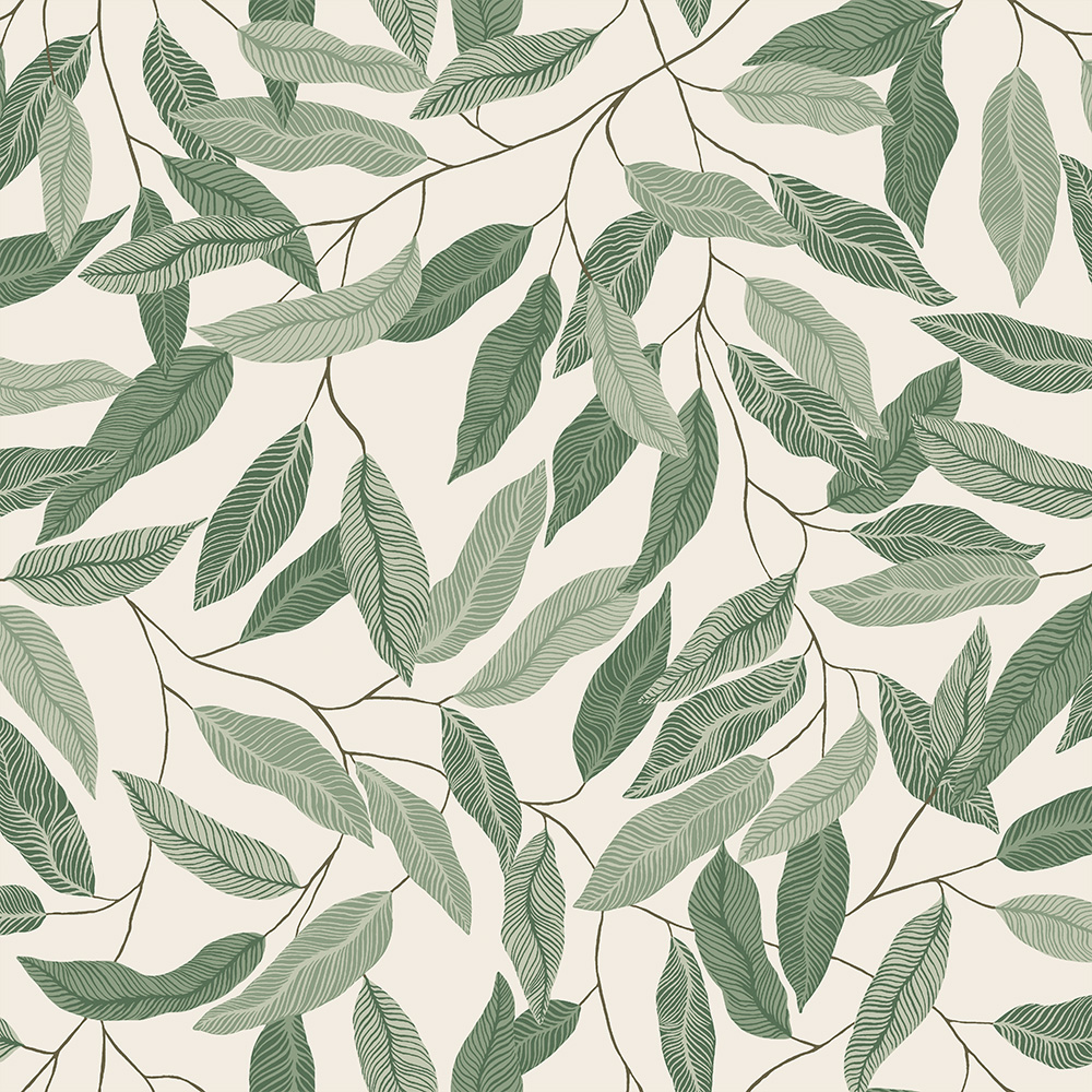 Grön tapet med Blad,  mönster
