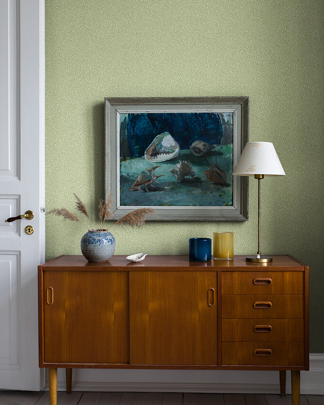 Grön tapet med Blad mönster