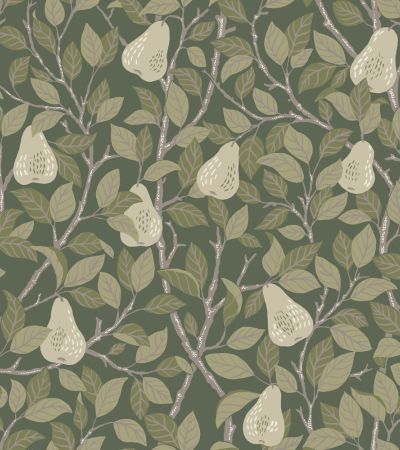 Grön tapet med Blad, , Frukt mönster