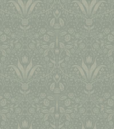 Grön tapet med Blommigt, Medaljong mönster