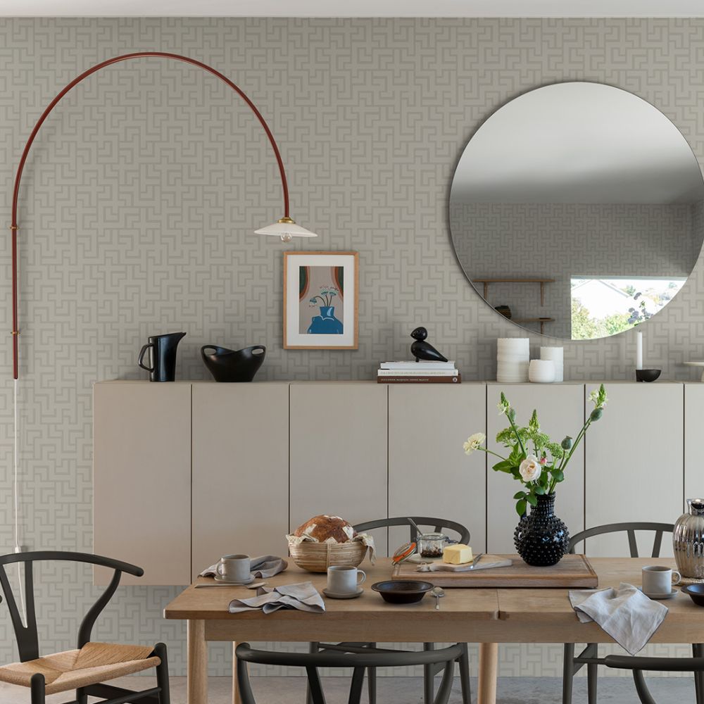 Beige, Grå tapet med Geometriskt, Ton i ton mönster