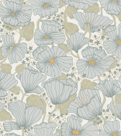 Blå tapet med Blommigt, Stormönstrat,  mönster