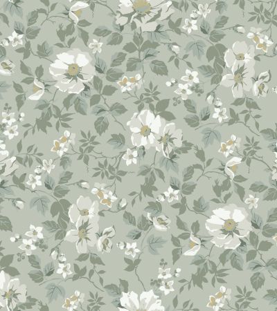 Grön tapet med Blommigt,  mönster