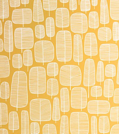 Gul tapet med Retro, Skog mönster