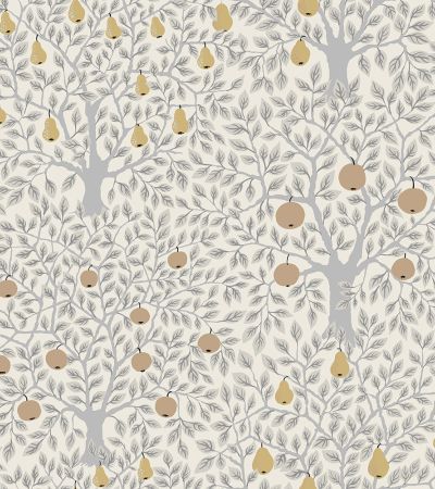 Grå, Guld, Vit tapet med Blad, , Småmönstrat, Frukt, Skog mönster