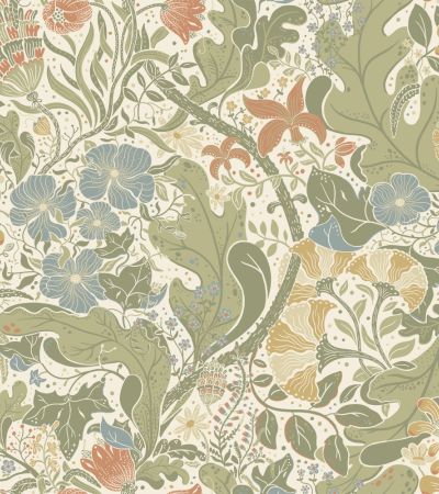 Multifärgat tapet med , Blommigt, Blad mönster