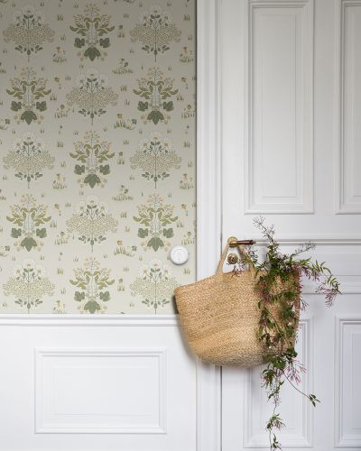 Beige, Vit tapet med Blommigt,  mönster