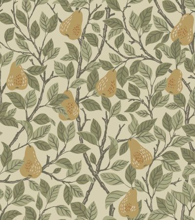 Beige, Gul, Grön tapet med Blad, , Frukt mönster