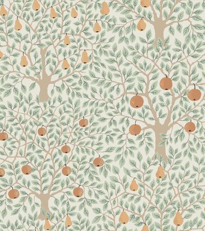 Grön tapet med Blad, , Småmönstrat, Frukt, Skog mönster