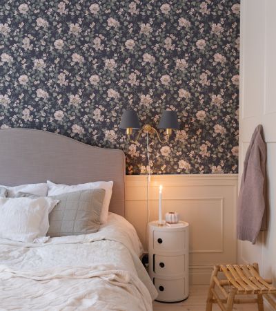 Blå tapet med Blommigt,  mönster