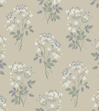 Grön, Beige tapet med Blommigt mönster