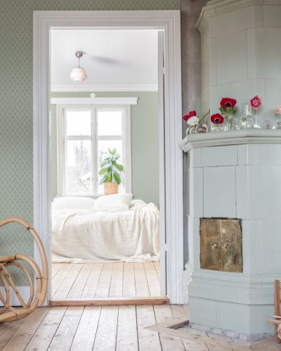 Grön tapet med Småmönstrat, Rutigt mönster