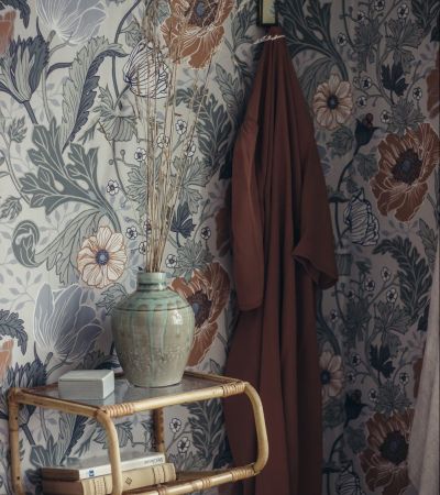 Grön, Beige tapet med Blommigt, Stormönstrat mönster