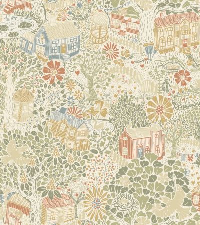 Multifärgat, Gul tapet med Barn, , Blommigt, Skog mönster