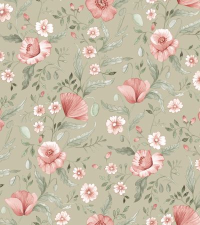 Grön tapet med Blommigt,  mönster