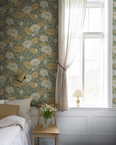 Gul, Grön tapet med Blommigt,  mönster