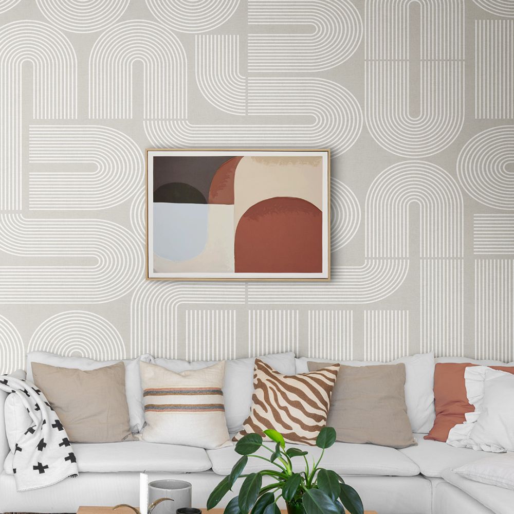 Grå tapet med Geometriskt, Retro, Ton i ton mönster