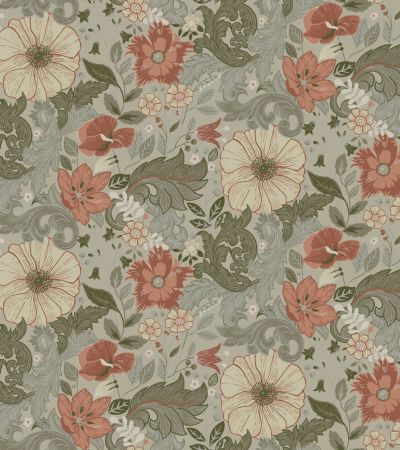 Rosa, Grön tapet med Blommigt,  mönster