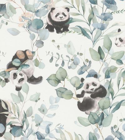 Grön tapet med Barn, Djur, Blad mönster